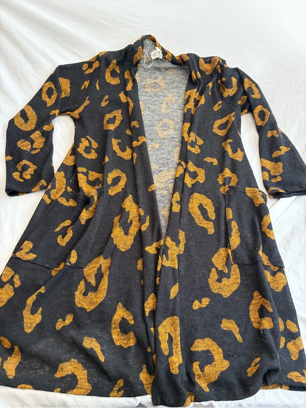 Forever 21 Black & Mustard Leopard Print Open-Front Cardigan